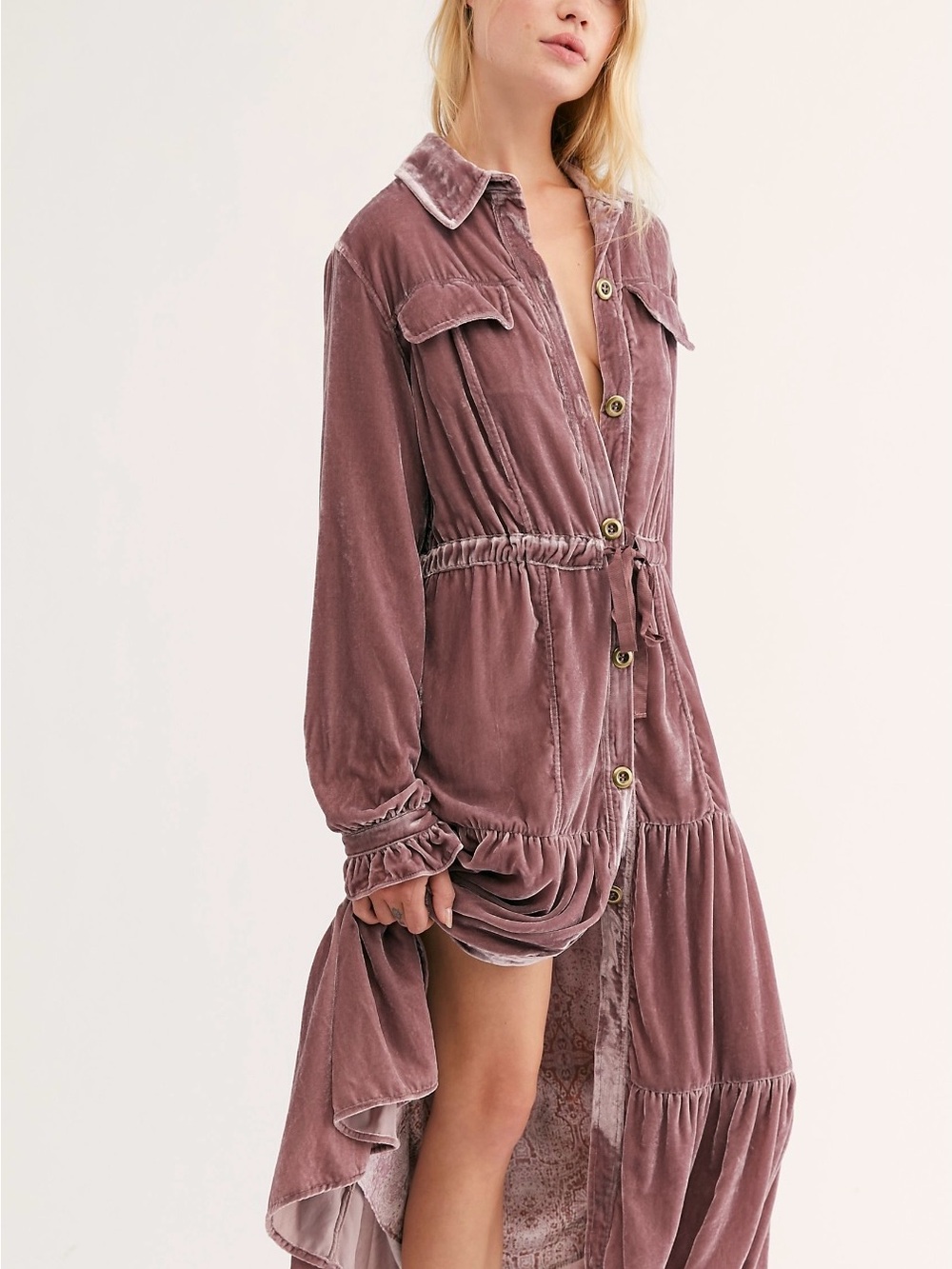 Bella Donna Dusty Rose Velvet Duster Dress